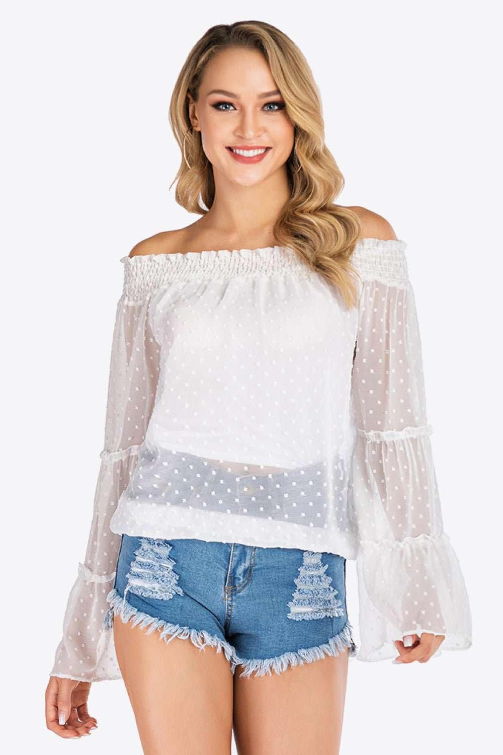 Swiss Dot Off - Shoulder Blouse - VILLA FASHION